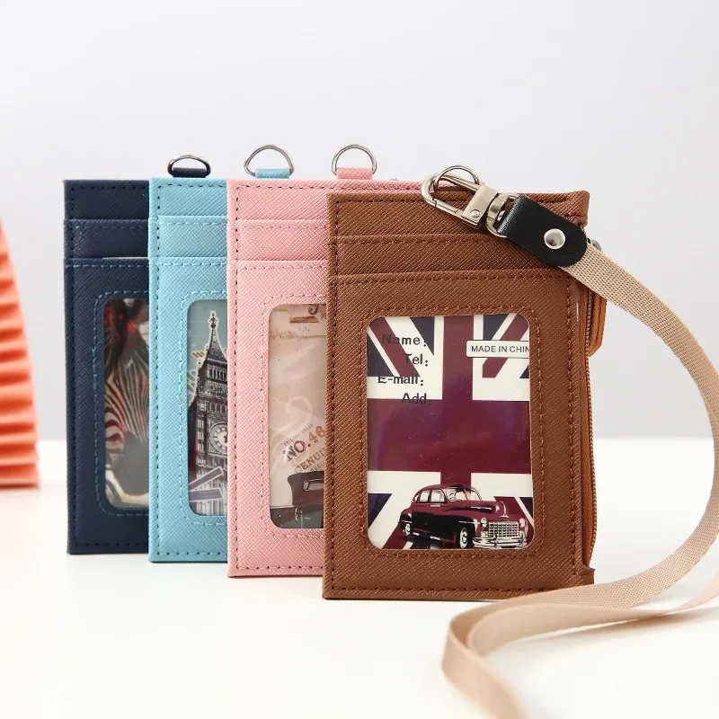 

PU Leather Business Credit Card ID Badge Coin Purse Holder Neck Strap Lanyard For Pass Card Credential Holder