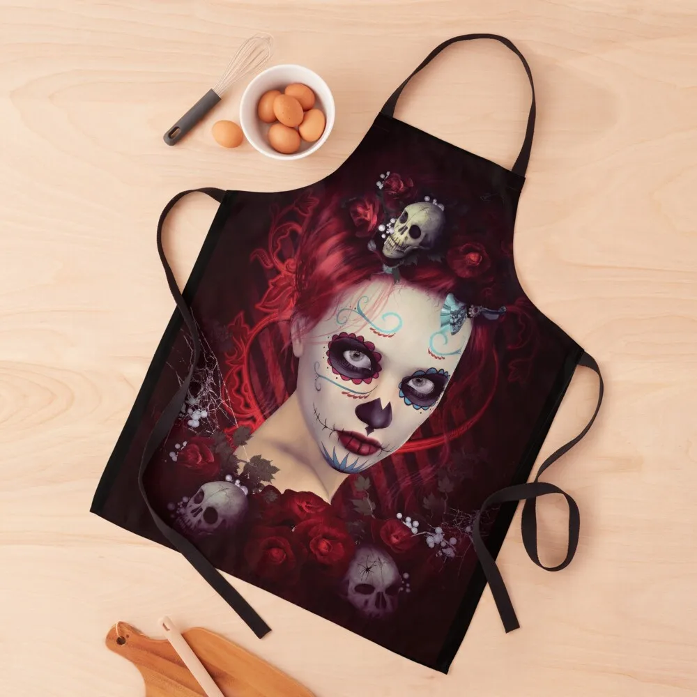 

Sugar Doll Red Dia De Muertos Apron christmas decoration Kitchen Tools Accessories Kitchen on the wall Apron