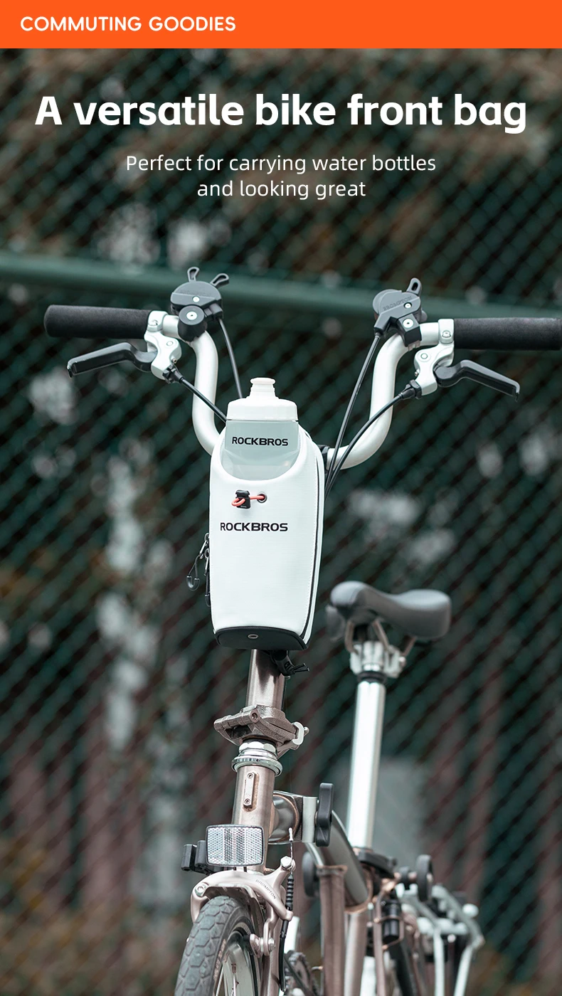 ROCKBROS Fahrrad-Fronttasche, 1,5 l, Wasserflaschentasche, zusammenklappbar, Fahrrad-Lenkertasche, MTB, Straßenreiten, verstellbar, großkalibrige Fahrradtasche – Detail 4
