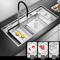 ASRAS Luxury Large Size Step Kitchen Sink SUS 304 Stainless Steel 4mm Thickness Handmade Brushed Step Sinks With Trash Can 2