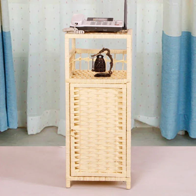 Rattan Children's Wardrobe and Bedside Table Solid Wood Toy Storage Cabinet Bedroom Specials for Phone Storage