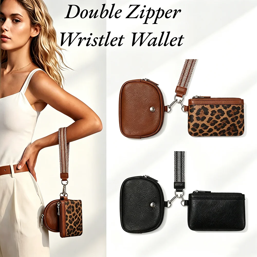 Stylish Mini Zipper Wristlet for Women - Double Pocket Portable Keychain Coin Purse with Detachable Feature