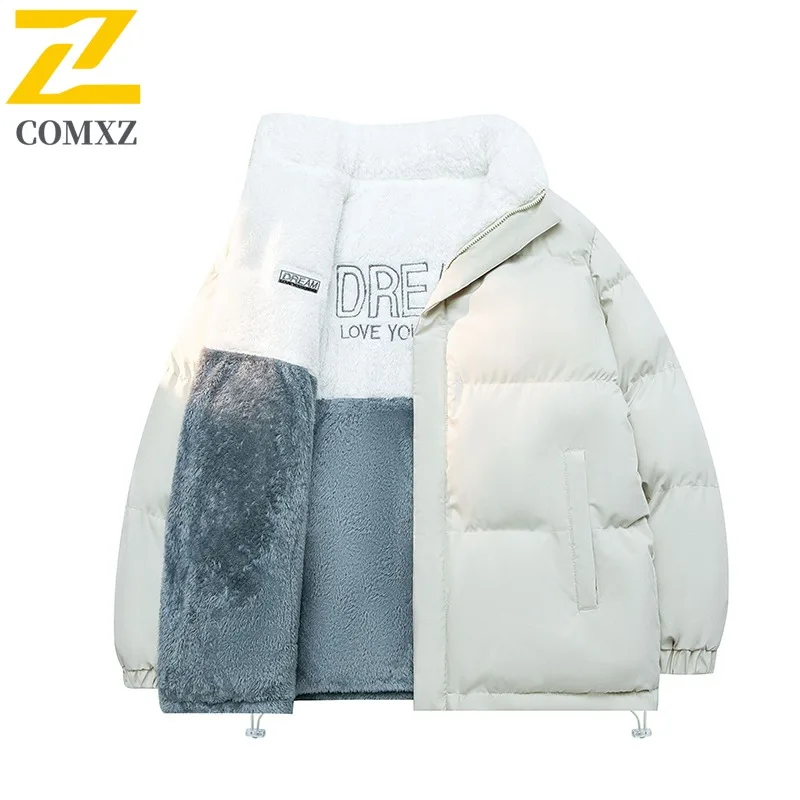 COMXZ 2025 New Unisex Double-Sided Lamb Wool Jacket Autumn Winter Fashion Warm Hong Kong Style Cotton Jacket Casual Outerwear