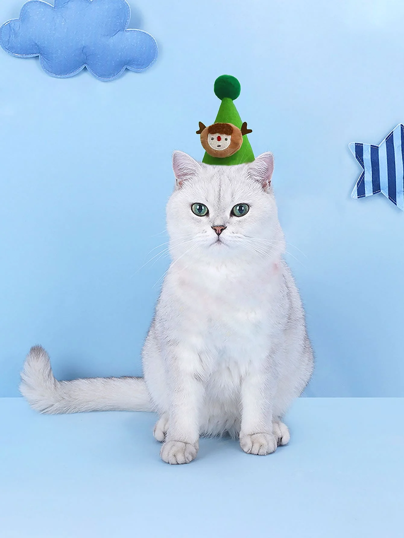 1pc-Plush cartoon Christmas hat with pointed corners, pet Christmas decoration hat, cute reindeer pattern