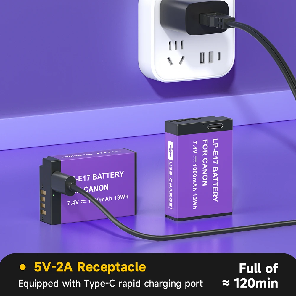 Rechargeable Battery Camera Battery PALO LP E17 LP-E17 Battery with Type-C Input for canon sl2 sl3 RP 200 250D M3 M5 M6 750D 760D T6i T6s 800D 8000D 77D Kiss X8i