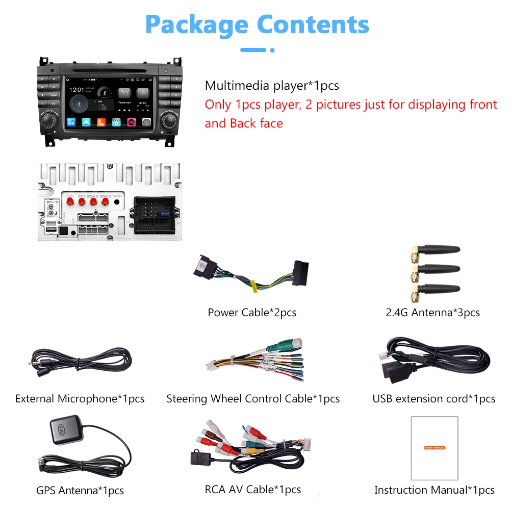 7인치 안드로이드 12.0 차량용 DVD 플레이어 GPS 앰프 DSP RGB 기능 자동 와이파이 카플레이 4+64GB 클락 W209용