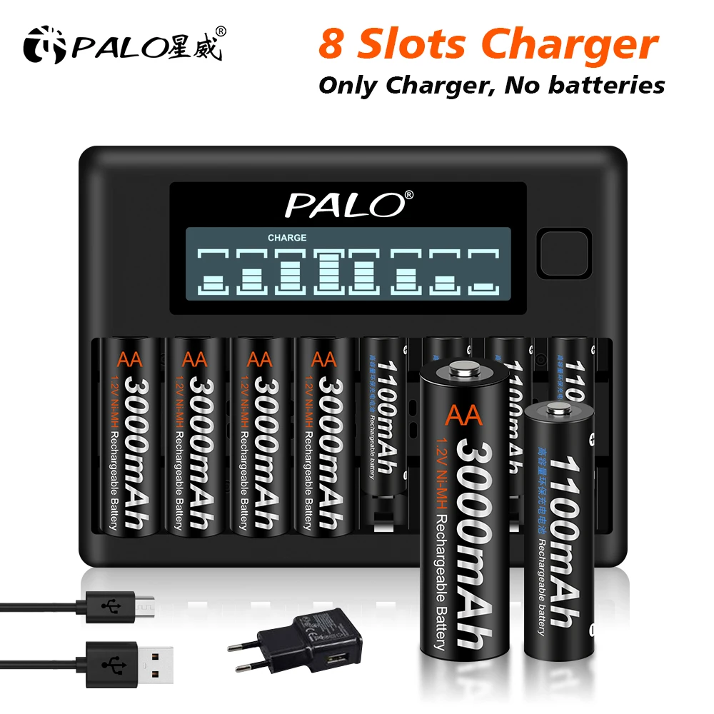 Zonnig Zuidelijk Continent Palo 8 Slots 1.2V Aa Aaa Batterijlader Lcd Smart Usb Snelle Oplader Voor  1.2V Aa Aaa 2A 3A Ni-Mh NI-CD Oplaadbare Batterij - AliExpress