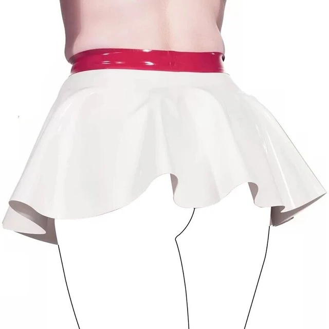 Hot Sexy Red and White Uniform Short Dress with Trims Mini Skirt 100%  Natural Latex Skirt (no zipper) Clubwear Daily wear Party