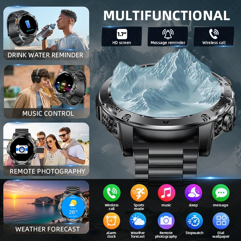 LIGE T-REX3 1000mAh Large Battery Durable Adult Smart Watch GPS Strong Flashlight 10ATM Waterproof BT Call Sports Smartwatch Men