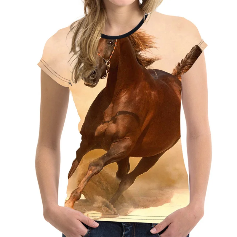 

Animal Horse Printed Women T Shirts 3D Clothing Graphic Oversized Haikyuu Fashion Top Summer O Neck Creative Ladie For T-shirts