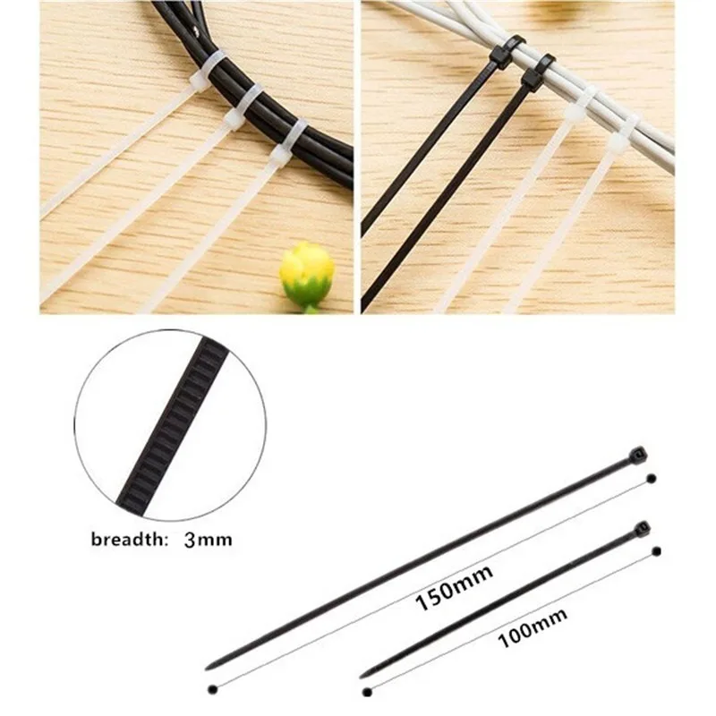 Plastic Nylon Cable Ties Detachable Self-locking Cord Ties Straps Fastening Loop Reusable Wire 100Pcs For Home Office