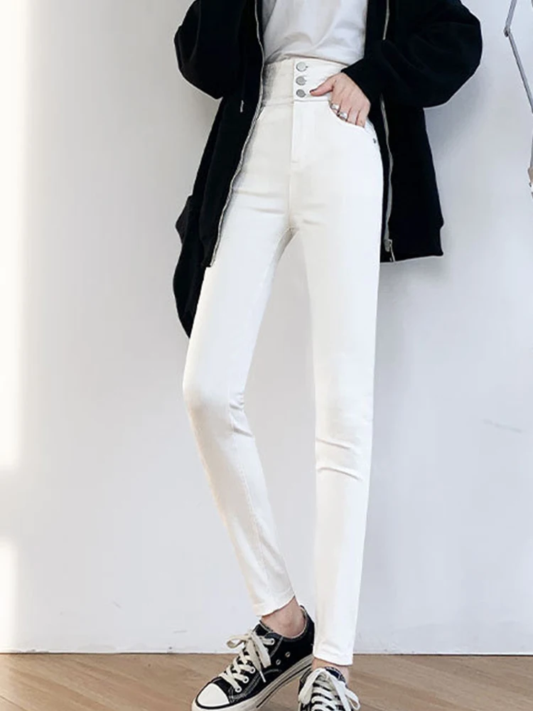 

Spring Vintage Women Pencil Pants Summer Thin High Waist Softener Jeans Female Ankle-length Y2K Fashion INS Solid Color 2023 NEW
