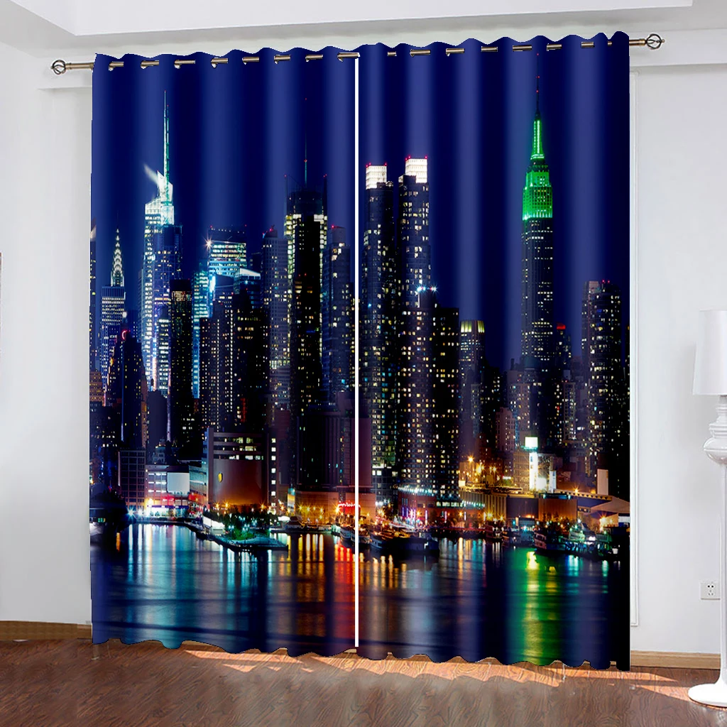 

Cool City Night View Seaside 3D Printed Curtains, City Night View, Suitable For Living Room, Bedroom, Dining Room, Office 2pcs