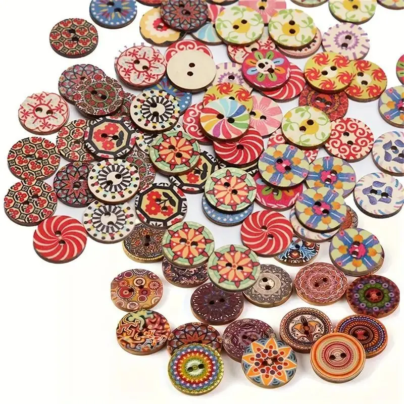 Wooden Buttons Colorful Painted Sewing