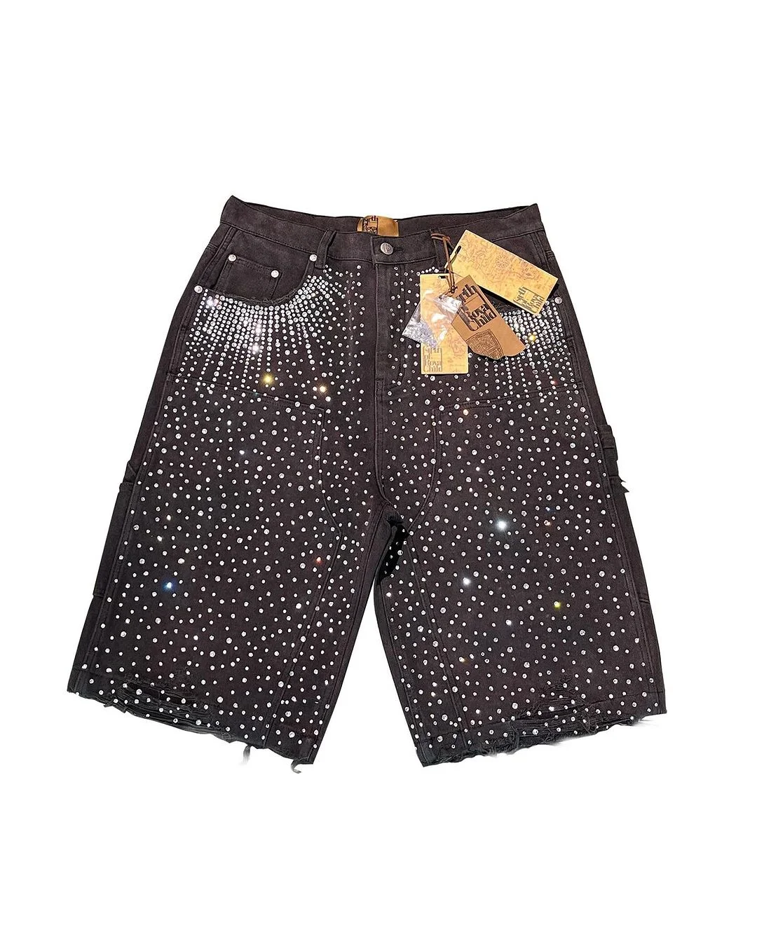 Gypsophila hot diamond washed tassel raw edge denim shorts summer personalized retro high-waisted straight casual wide-leg pants denim shorts,summer jeans shorts