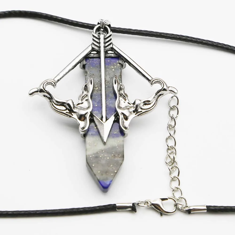 

Natural Stone Cupid's Crystal Sword Simple Pendant Leather Rope Necklace Healing Fashion Charm DIY Jewelry Gift Accessories 6Pcs