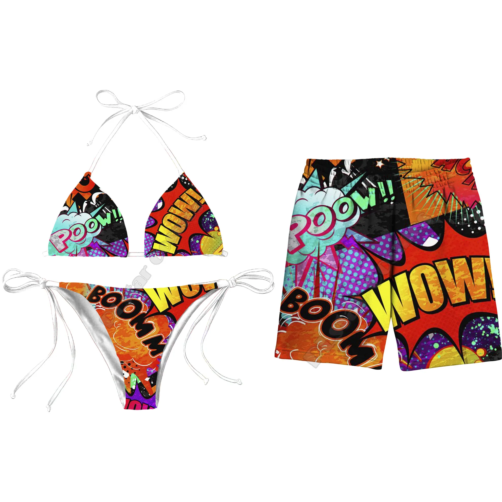 

Explosive Text 3D All Over Printed Summer Men Shorts For Women Bikini Couple Matching Beach Shorts 01