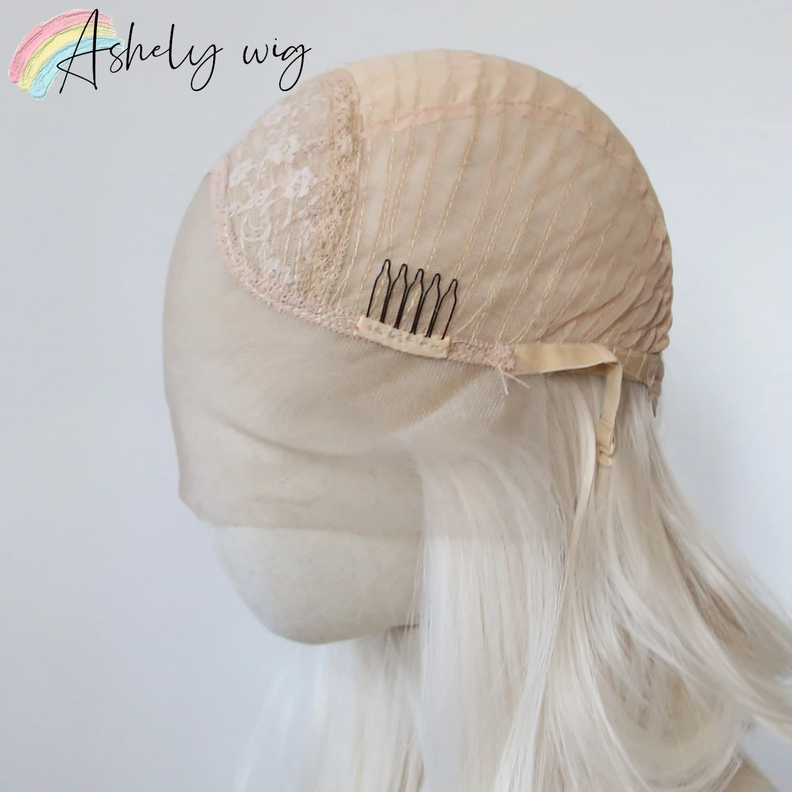 Platinum Blonde Short Bob Cream 13x4 Front Lace Wig 14inch High Temperature Fiber Silk Wig Synthetic Lace Wigs Halloween Cosplay