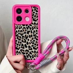 Leopard Print Wrist Strap Lanyard Phone Case Cover for Xiaomi 17 Pro (J24 - Rose - SS)