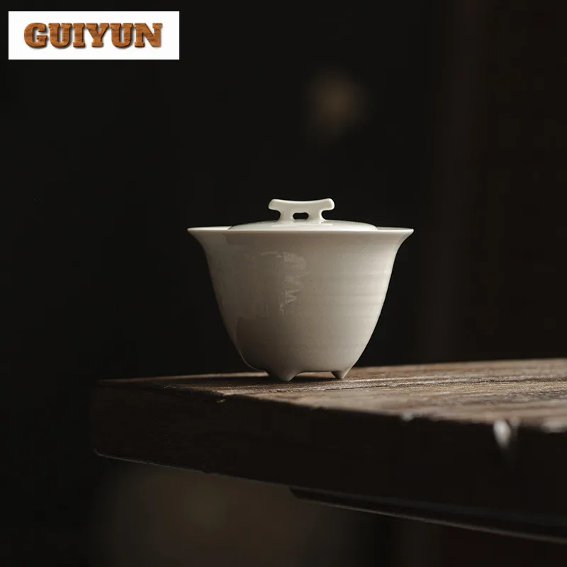 120ml Plant Ash Cover Bowl Zen Three Legged Tea Tureen Boutique Ceramic Gaiwan Handmade Tea Brewing Cafes Gift Teaware Crafts