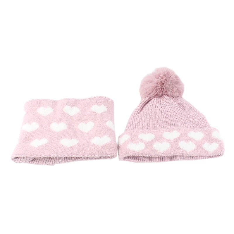 kids Hat Scraf 2 Pieces Set Girls Cute Winter Beanie Cap Outdoor Windproof Warm Hats Fleece lining Ear Protection Pompom Beanies