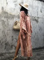 Women's Beach Cover Ups Open Front Tie Dye Maxi Cardigan Kimono Swimsuit with Belts - Image 2