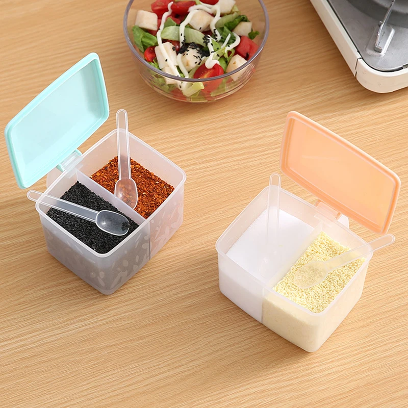 Kitchen Seasoning Box Spice Organizer Sugar Bowl Salt Shaker Seasoning Container Spice Boxes with Spoons Kitchen Supplie Storage Seasoning Jar Salt Shaker Spices Bottle Sauce Storage Box