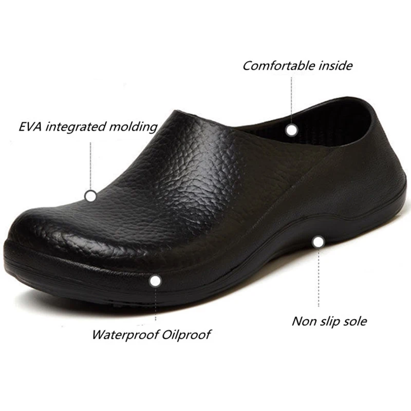 STRONGSHEN Men Waterproof Oilproof Chef Shoes Hotel Kitchen Anti-Slip Work Shoes Restaurant EVA Garden Clogs Working Flat Shoes 2