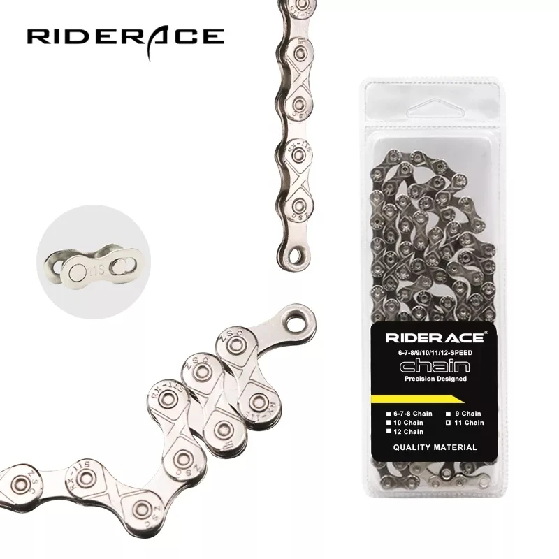 RIDERACE Fahrradkette 116L 8 9 10 11 12-Gang Silber Ultraleichte Mountainbike-Rennradkette für 24/27/30 Kette mit variabler Geschwindigkeit – Detail 1