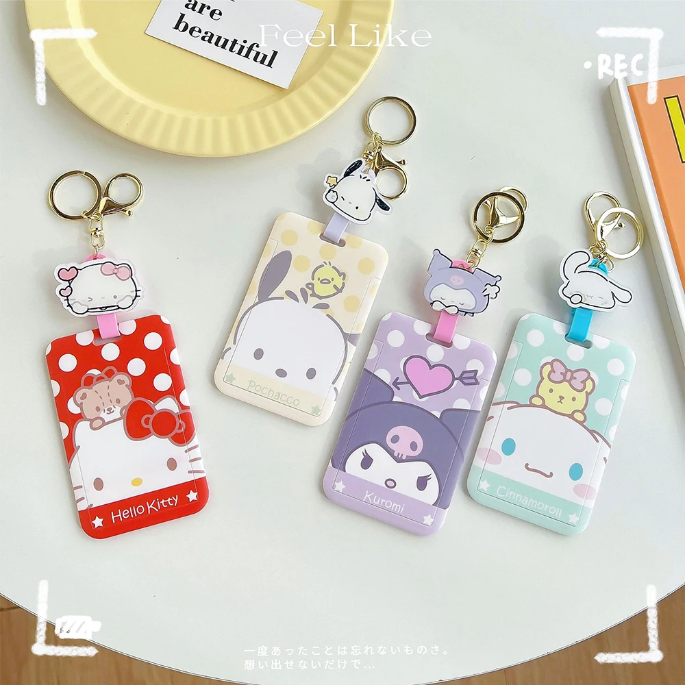 

Sanrio Anime Keychain Retractable Card Holder Cartoon Hello Kitty My Melody Credit Card ID Holder Student Bus Card Cover Gift