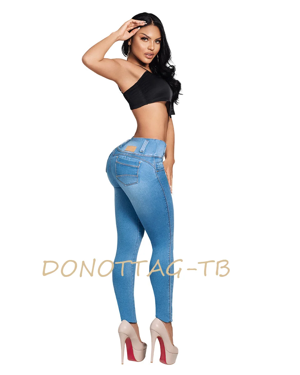 NEW Summer Pants Three Buttons Super Stretchy Jeans Middle Waist Girls' Tight Body Shaper Buttlifter Trousers high waist super stretchy jeans for women elastic waist pants fall winter tappered pencil pants women denim trousers women jeans