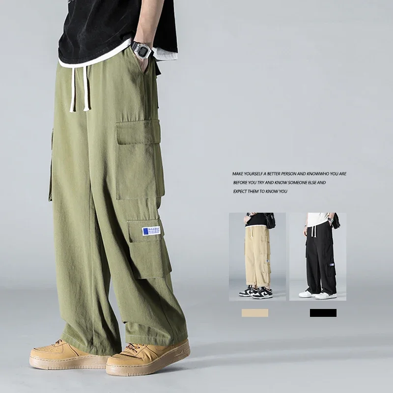 Winter Men's Solid Color Cotton Pants  Fashionable and Versatile Mop Pants  Japanese Style Warm Men's Casual Pants