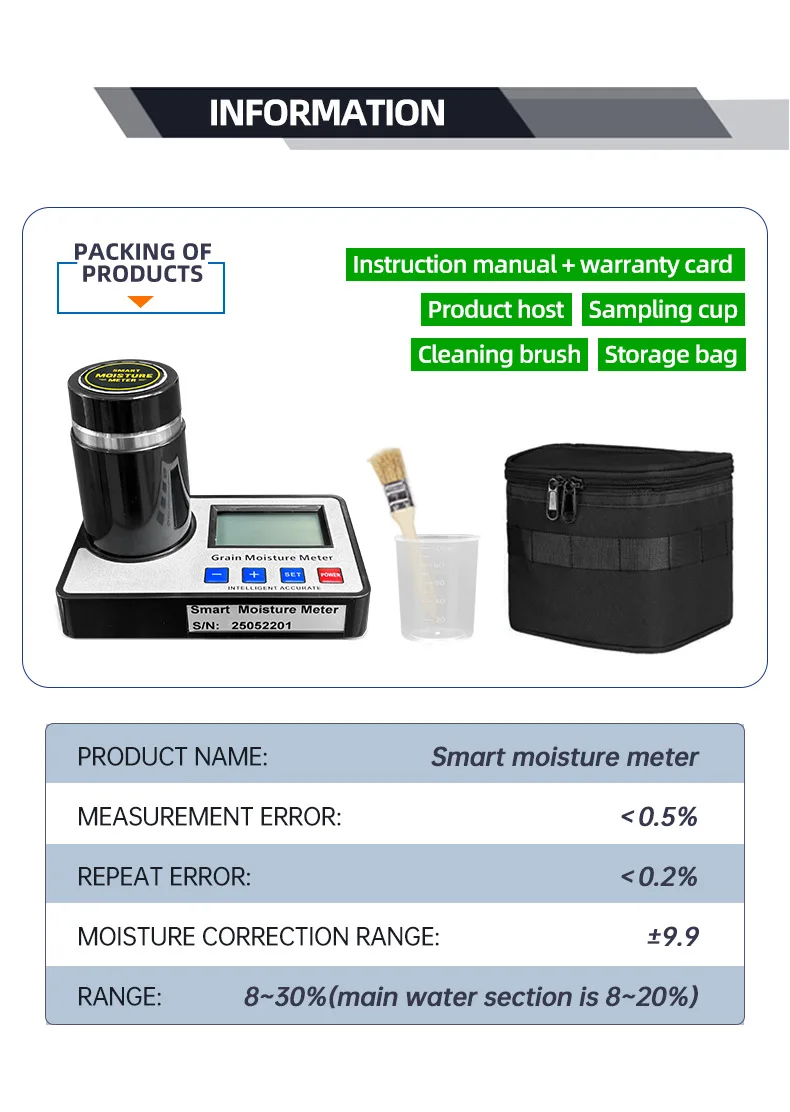 Grain Moisture Meter High Precision Grain Moisture Tester with Temperature Compe
