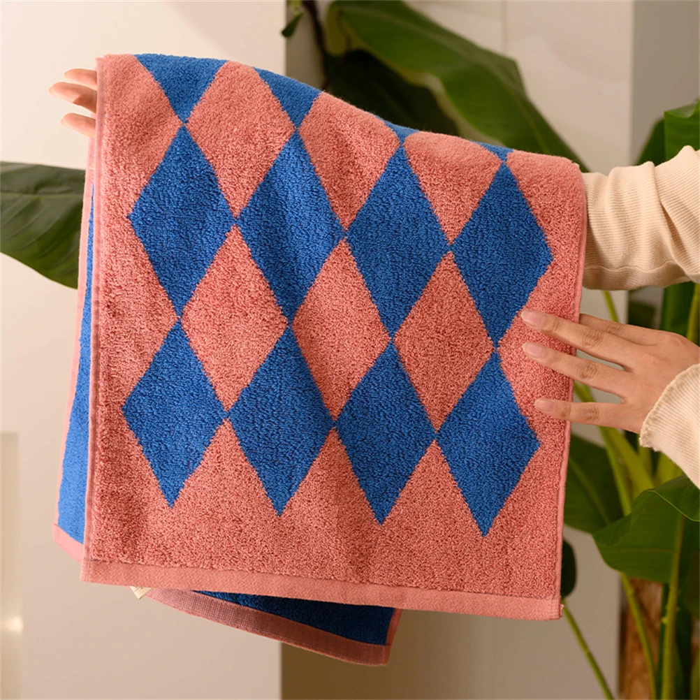 

Fresh Retro Checkered Diamond CottonTowel Soft Yarn-dyed Cotton Skin-friendly Face Towel Absorbent Bath Towel Daily Beach Towel