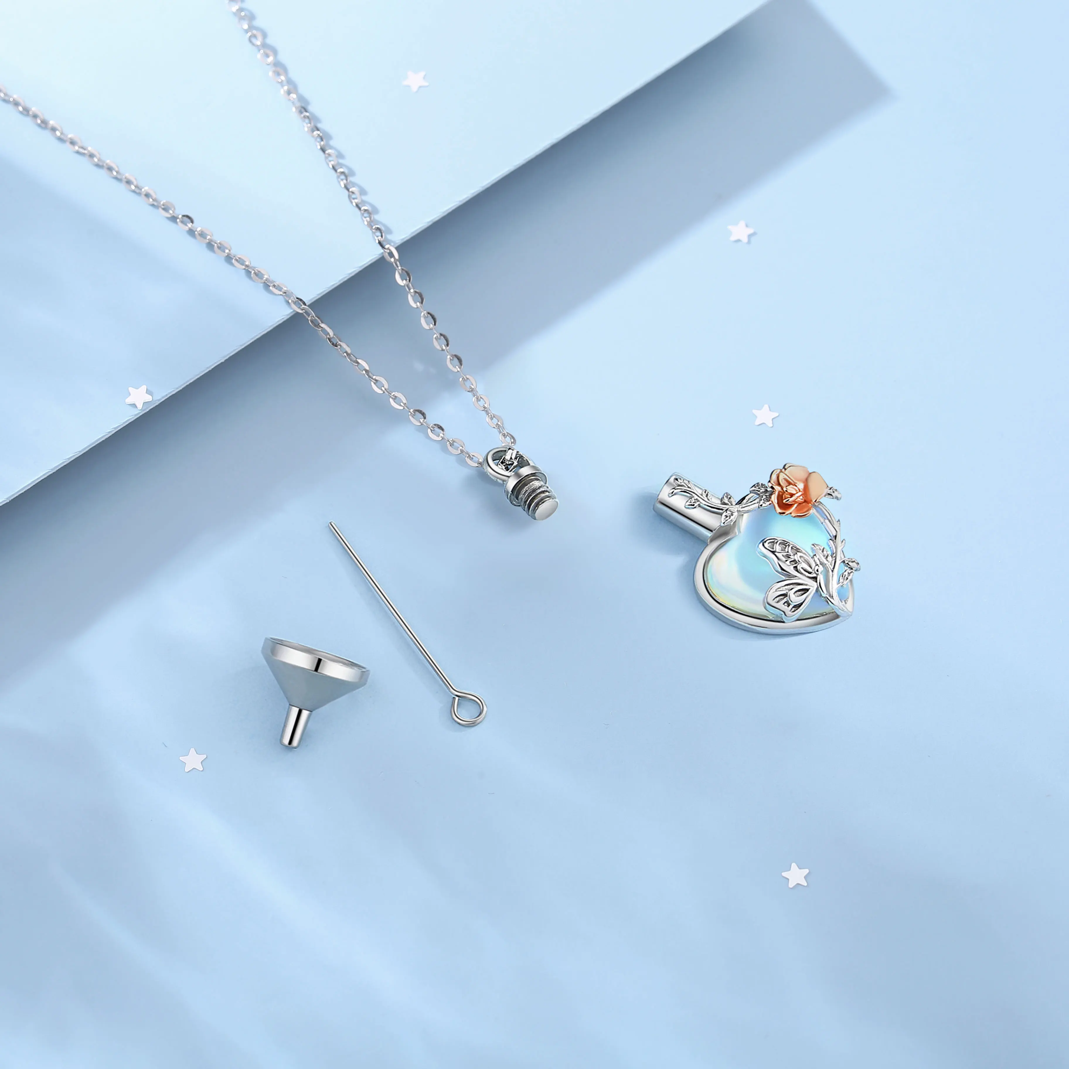 925 Sterling Silver Hummingbird Rose Ashes Urn Pendant Necklace Tree of Life Moonstone Cremation Urn Memorial Jewelry