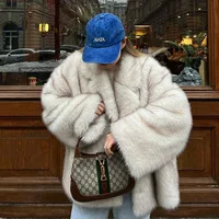 New Street Style Long Plush Coat Women With Thick Warm Cold Autumn Winter Faux Fur Coat High-Quality Fluffy Dyed Fox Fur Jacket 1