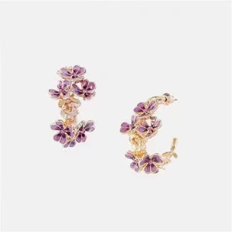 

Little 3D Irises Drop Earrings For Women with Enamel Ear Stud