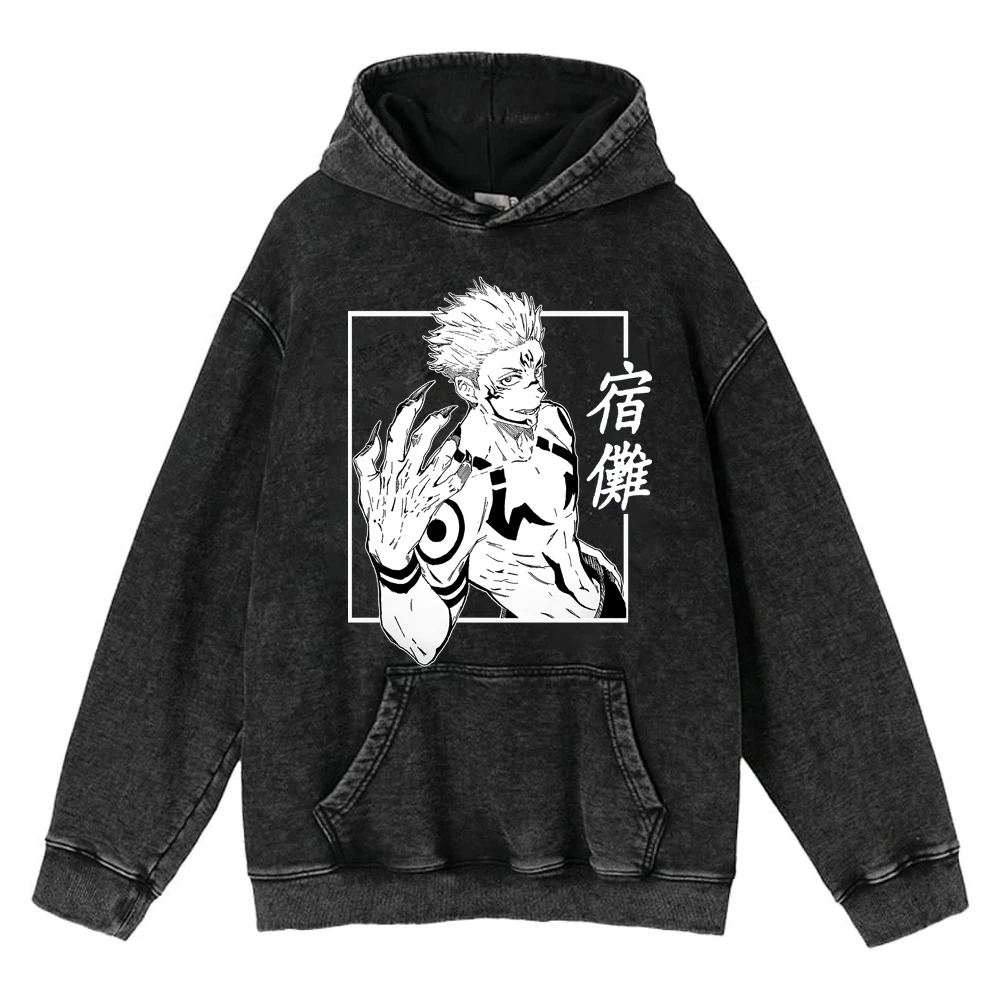 

Funny Jujutsu Kaisen Hoodies Cotton Anime Ryomen Sukuna Printed Sweatshirt Unisex Harajuku Vintage Washed Long Sleeve Sudaderas