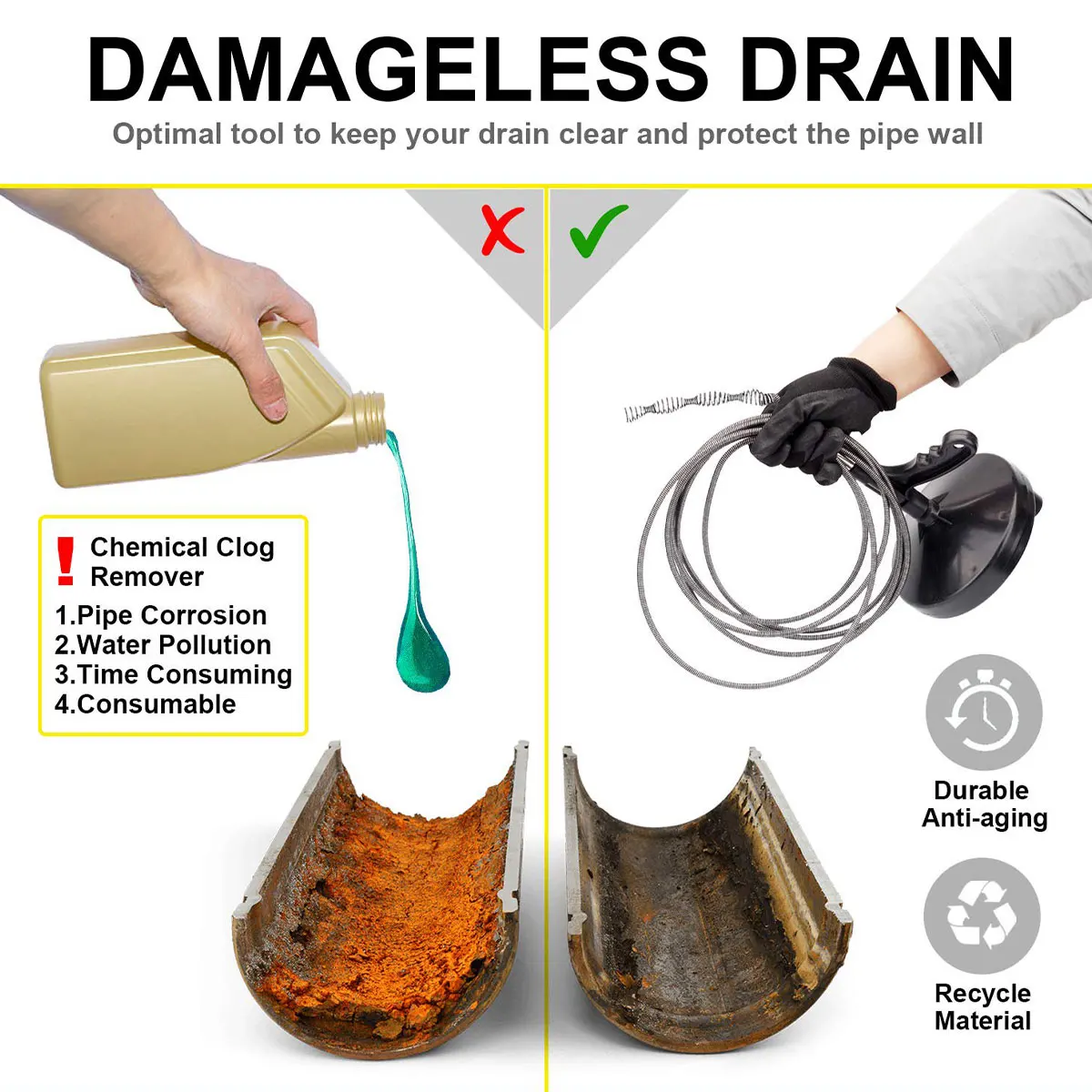 Plumbing Snake Drain Auger Manual Snake Drain Clog Remover with