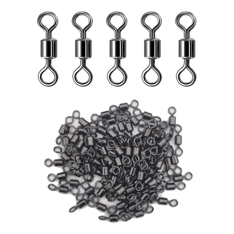 

100PCS Fishing Rolling Barrel Swivel Connector Lures Connector Strength Stainless Steel Black Nickel Saltwater Fishing Swivels