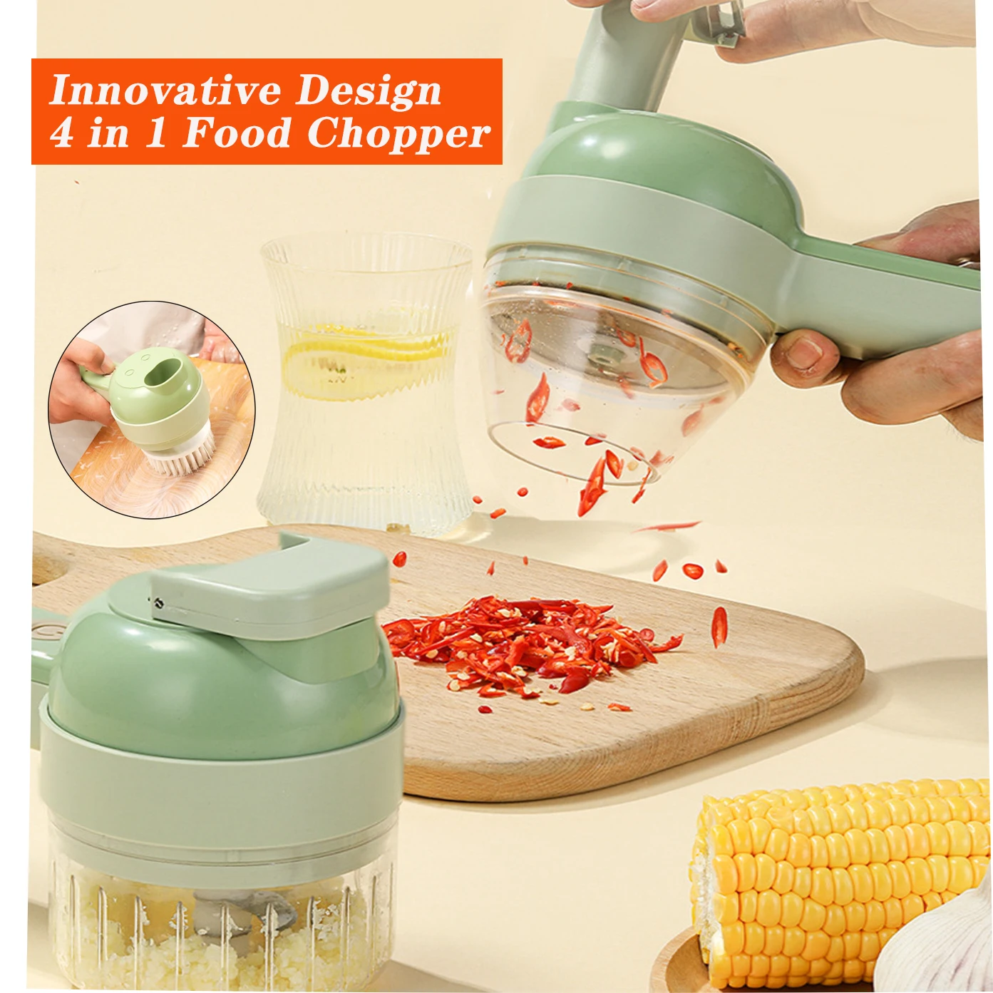 4 in 1 Electric Kitchen Chopper Garlic Masher Meat Grinder Mini Food Garlic  Vegetable Crusher Slicer Rechargeable Food Processor