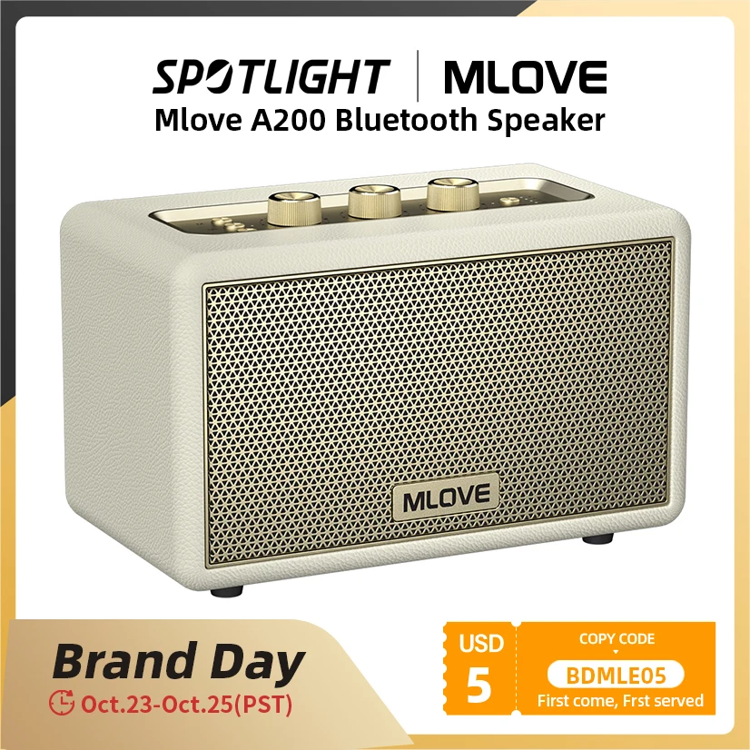Mlove A200 Portable Bluetooth Speaker wireless bluetooth 5.3 speaker 24-Hour Play time, Elegant Retro Bluetooth Speaker