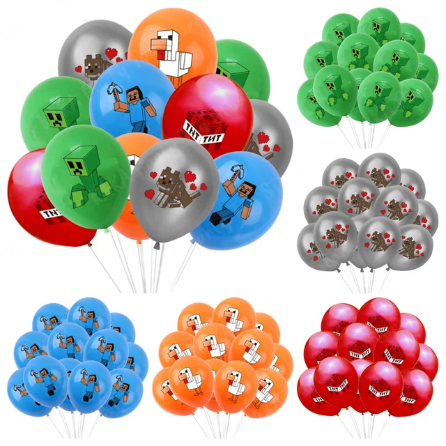 12/24pcs Pixel Miner Crafting 12 Inch Latex Balloons Boys Birthday Party Decorations Toys For Kid Baby Shower Party Supplies 1