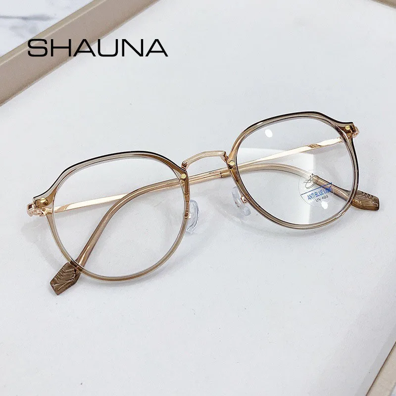 SHAUNA Anti-Blue Light Retro Round Glasses Frame Ultralight