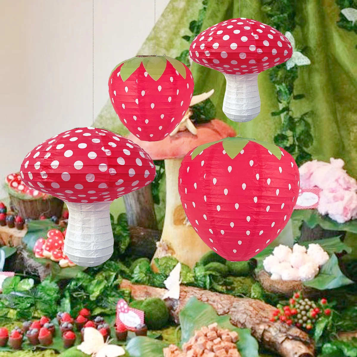 Description Picture 2 of item20/30CM Red Mushroom Paper Honeycomb Lantern Hanging Ornaments For Kids Woodland Mushroom Birthday Party Decoration Gifts Supply