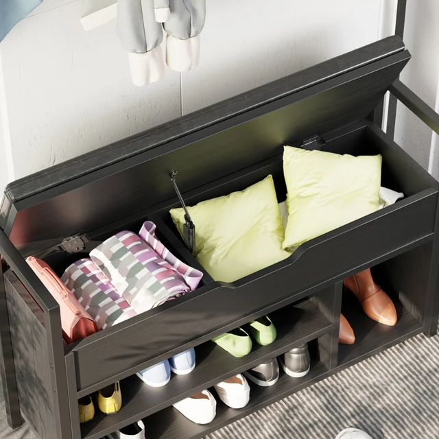 IRONCK 39.4" Storage Bench With Lift Top - Entryway Shoe Organizer With Shoe Rack, Vintage Brown