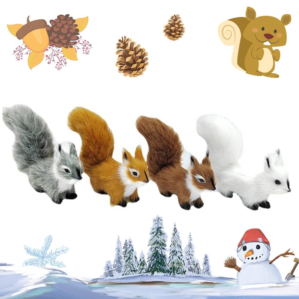 Mini Simulation Squirrel Plush Animal Ornament Christmas Table