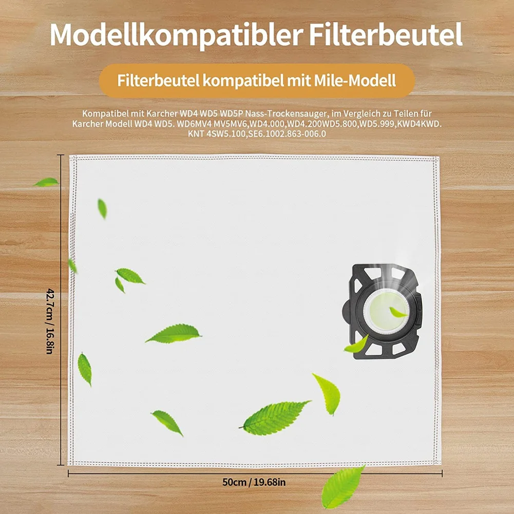 

15 шт., мешки для пылесоса Karcher WD4, WD5, WD6, нетканые мешки для фильтров KFI 487, мешки для пылесоса