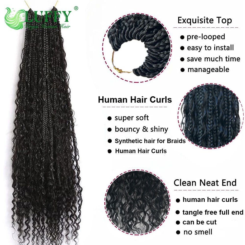 Human Hair Crochet Boho Box Braids With Human Hair Curls Synthetic Braid With Human Hair Curls Braiding Hair Extensions