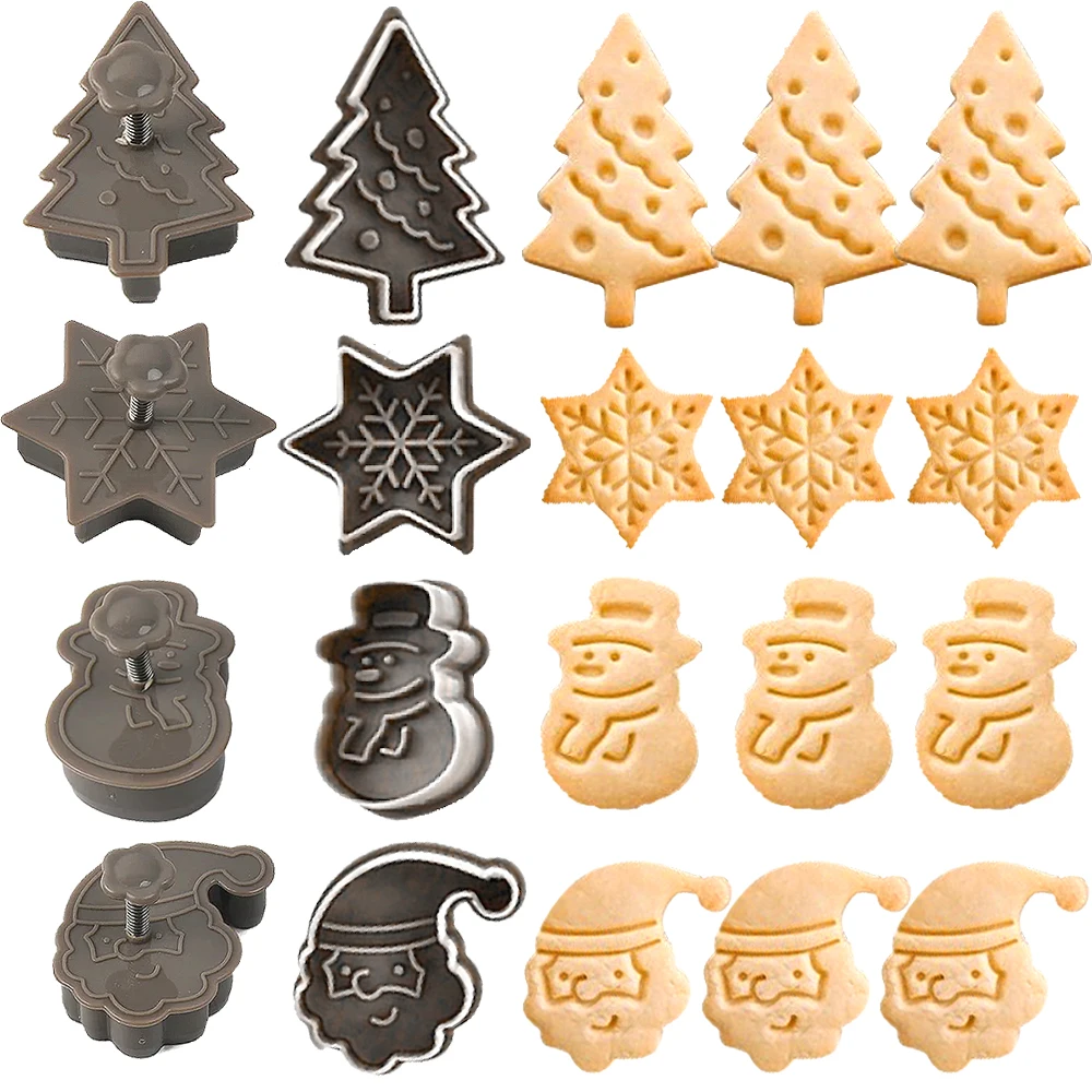 

4Pcs/set Cake Biscuit Mold Santa Claus Snowman Snowflake Christmas Tree Pattern 3D DIY Decor Tools Baking Supplies Cookie Mould